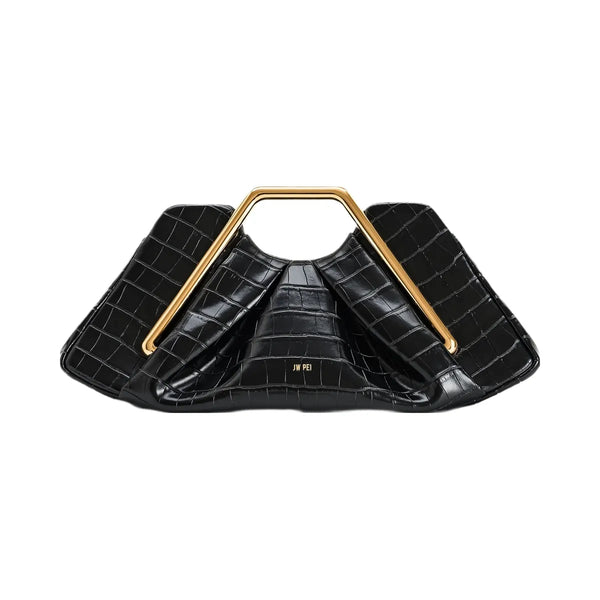 JW PEI Lila Faux Croc Effect Metal Frame Clutch Black