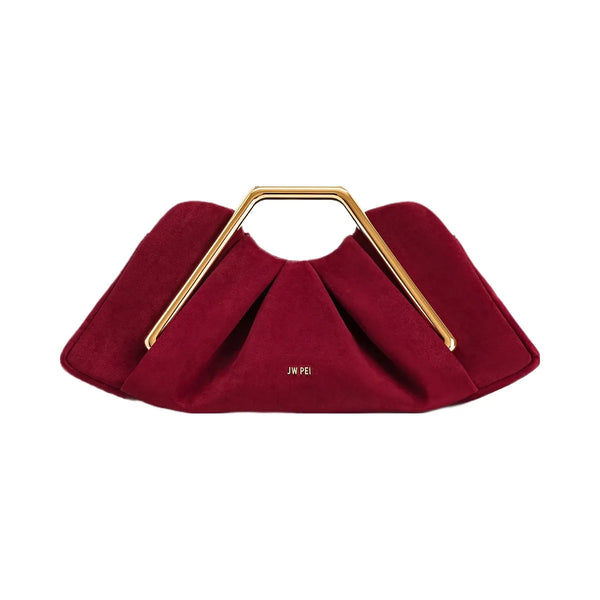 JW PEI Lila Faux Suede Metal Frame Clutch Red