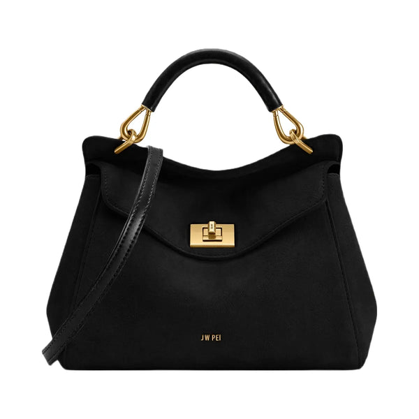 JW PEI Lucia Classic Faux Suede Top Handle Bag Black
