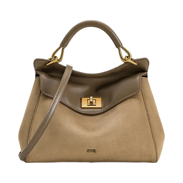 JW PEI Lucia Classic Faux Suede Top Handle Bag Taupe