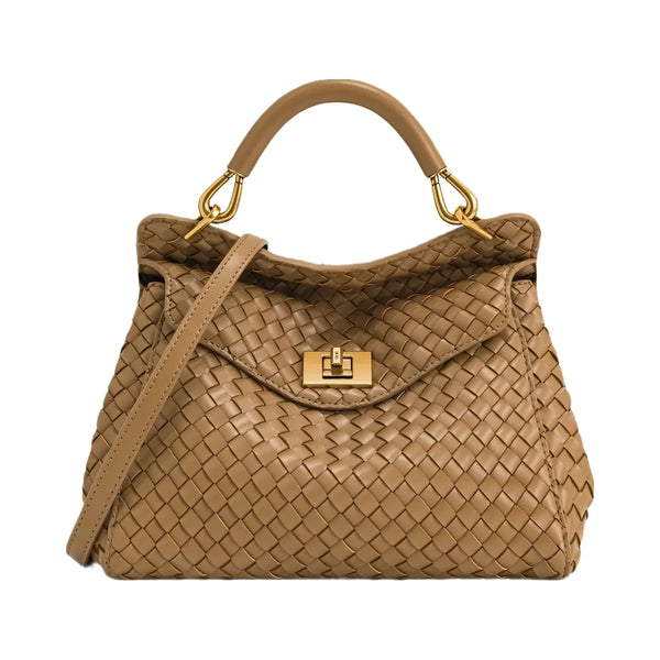 JW PEI Lucia Classic Top Handle Woven Bag Brown