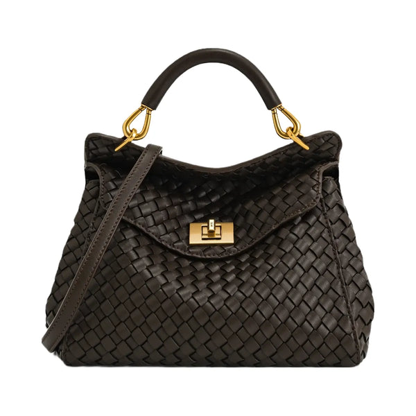 JW PEI Lucia Classic Top Handle Woven Bag Dark Brown