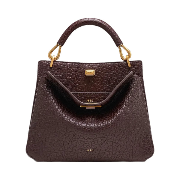 JW PEI Lucia Elephant Effect Top Handle Bag Dark Brown