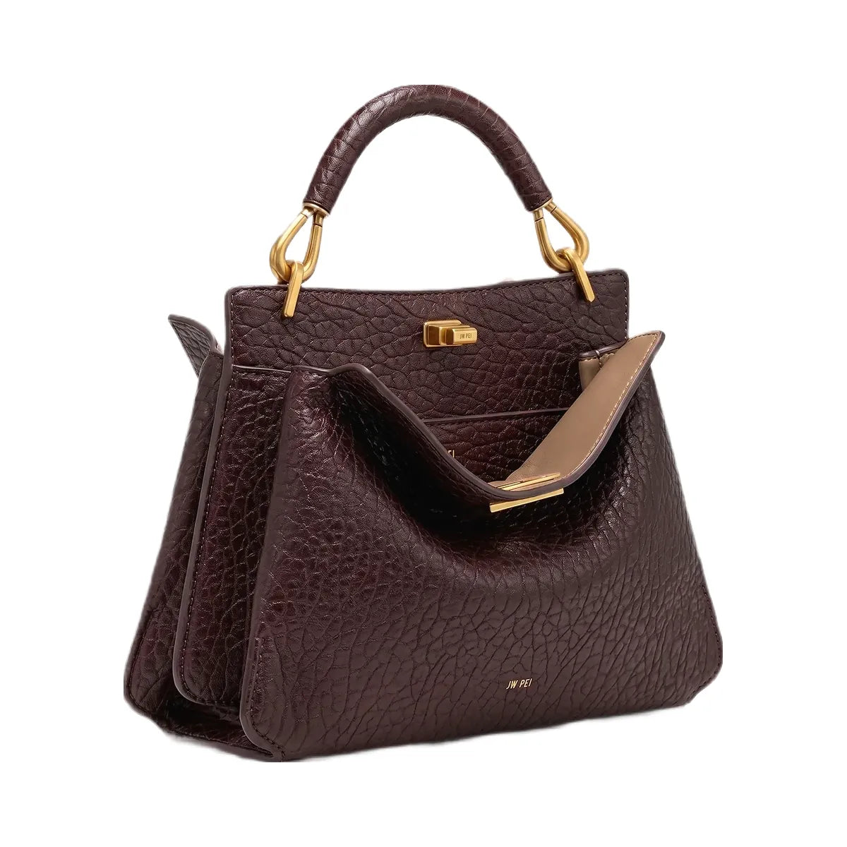 JW PEI Lucia Elephant Effect Top Handle Bag Dark Brown