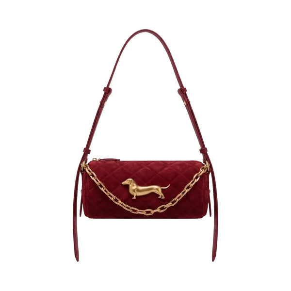 JW PEI Lucienne Faux Suede Dachshund Quilted Chain Shoulder Bag Burgundy