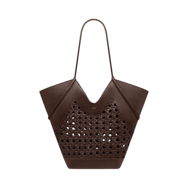 JW PEI Maribel Woven Panel Tote Bag Dark Brown