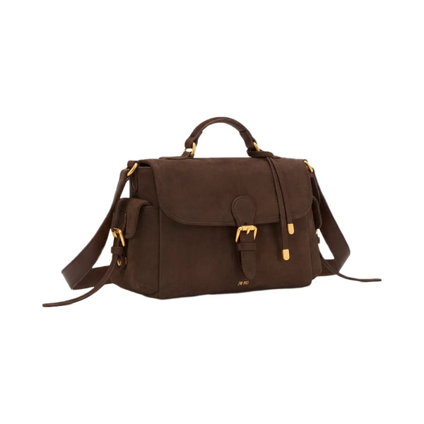 JW PEI Marina Faux Suede Flap Multi Pocket Top Handle Crossbody Bag Dark Brown