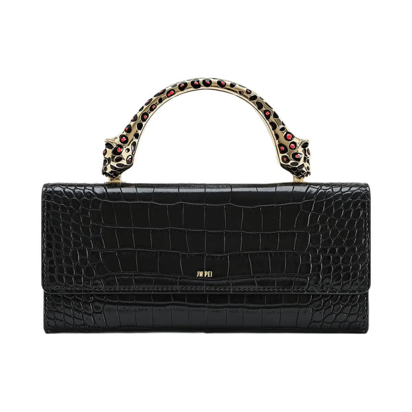 JW PEI Maya Leopard Shaped Hardware Handle Top Handle Bag Black Croc