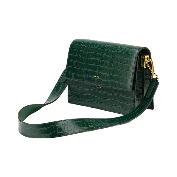 JW PEI Mini Flap Crossbody Dark Green Croc