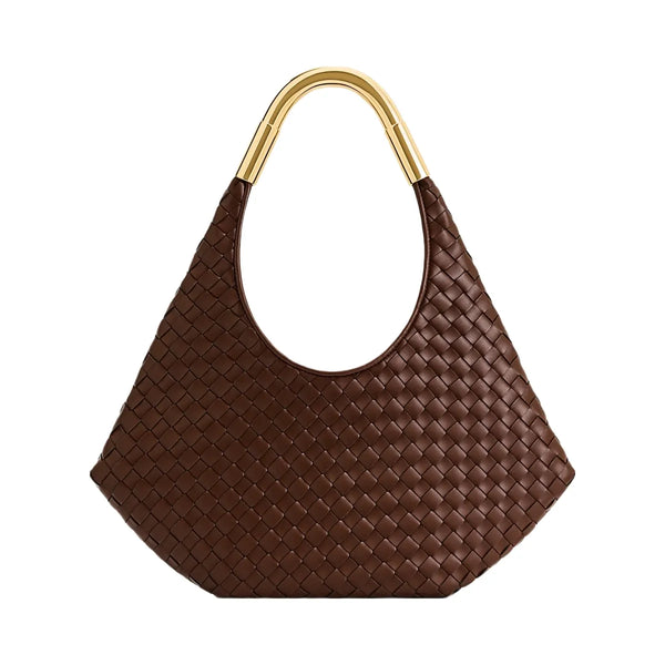 JW PEI Olivia Hand Woven Metal Handle Hobo Bag Brown