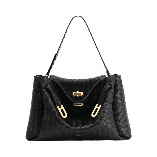 JW PEI Rhea Large Woven Textured Shoulder Bag Black
