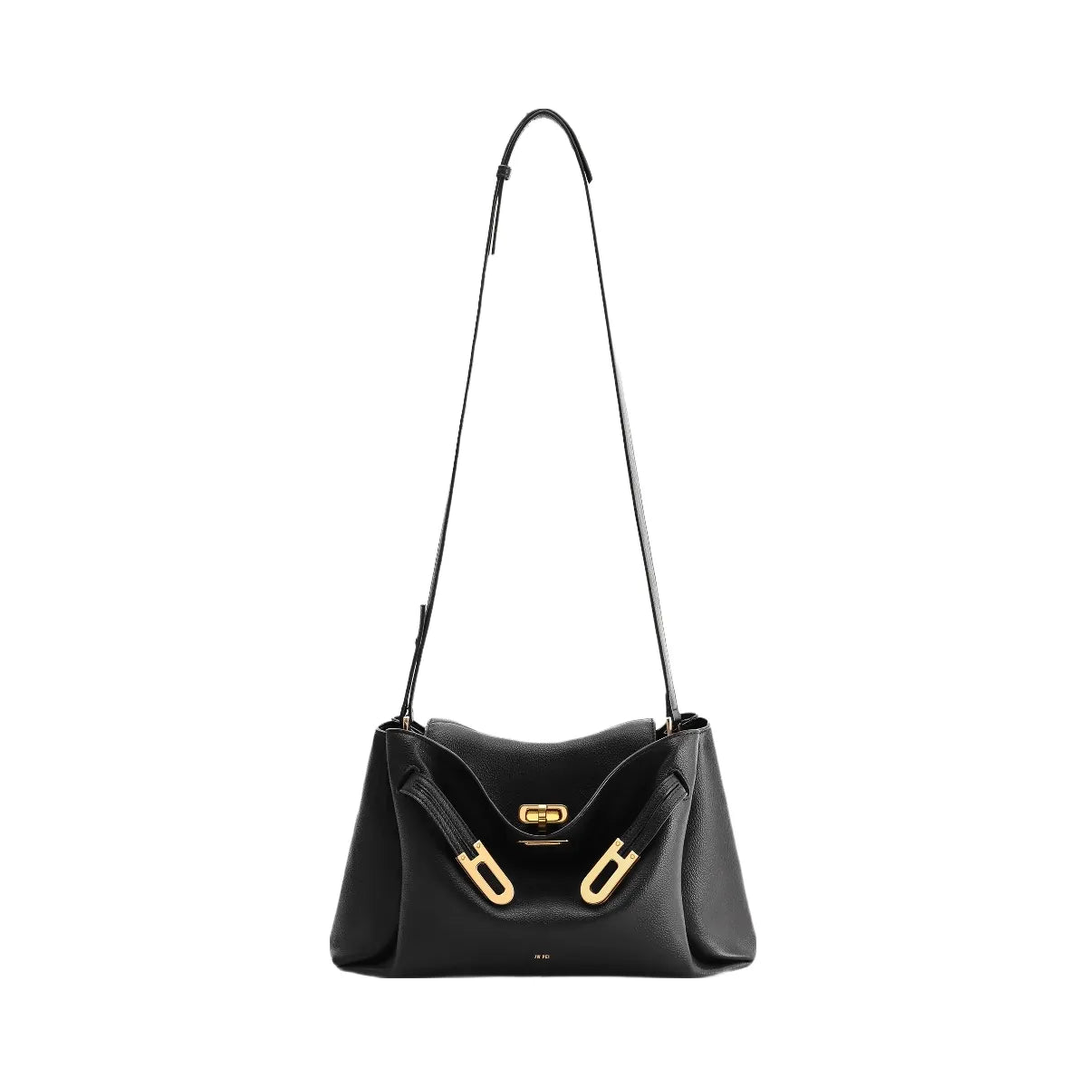 JW PEI Rhea Pebbled Double Buckle Shoulder Bag Black