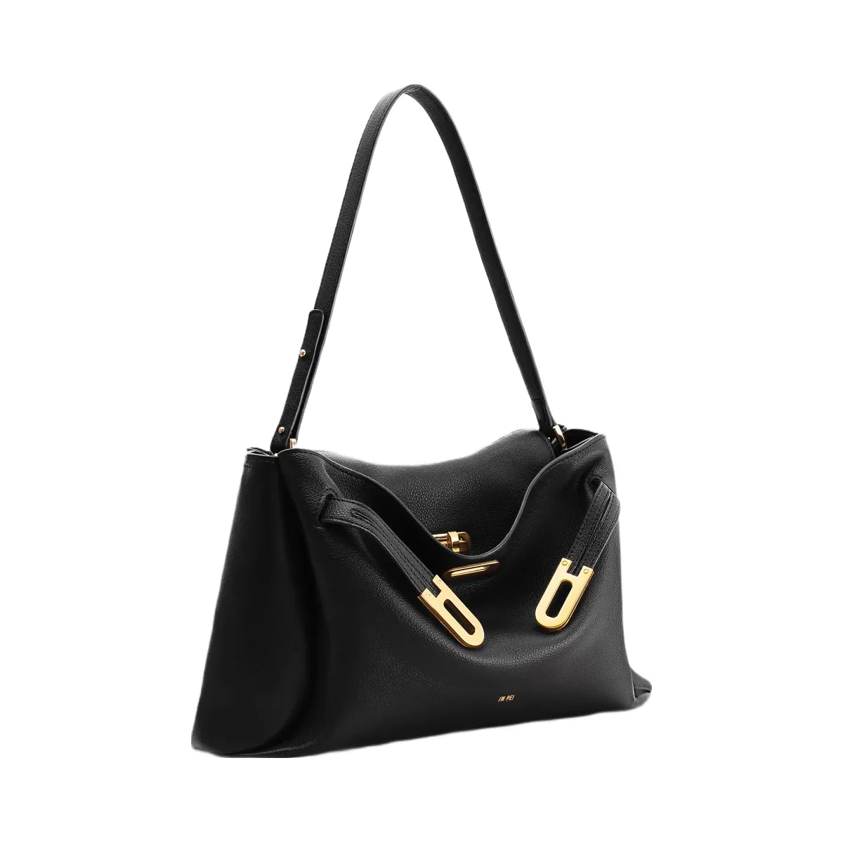 JW PEI Rhea Pebbled Double Buckle Shoulder Bag Black