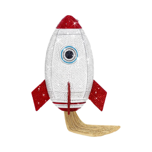 JW PEI Rocket Shape Faux Crystal Clutch Silver