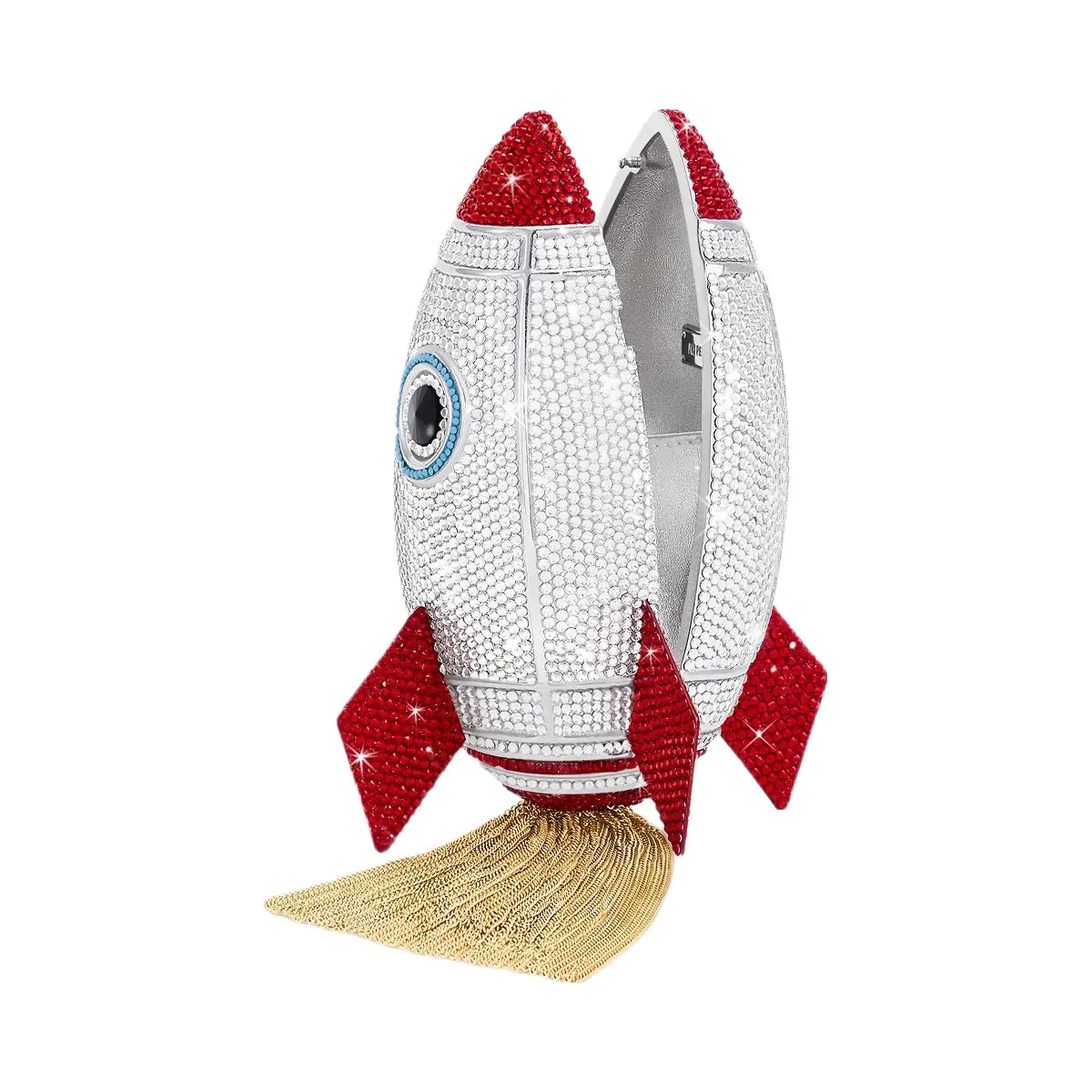 JW PEI Rocket Shape Faux Crystal Clutch Silver