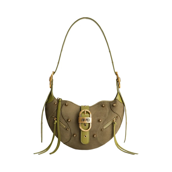 JW PEI Tessa Suede Shoulder Bag Dark Olive