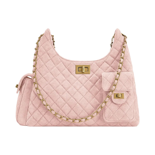 JW PEI Vivian Faux Suede Quilted Shoulder Bag Pink