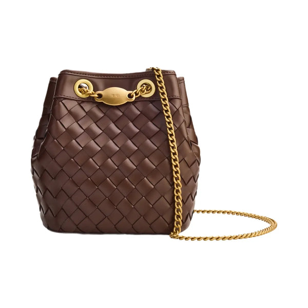 JW PEI Yara Hand Woven Bucket Bag Dark Brown