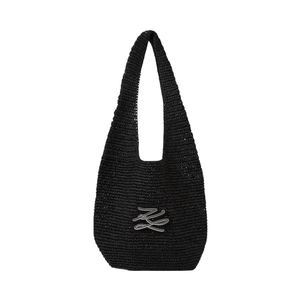 Karl Lagerfeld Autograph Crochet Hobo Bag Black