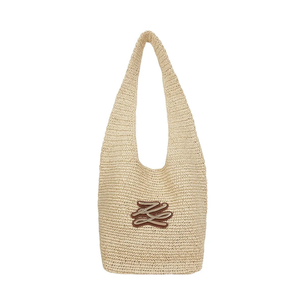 Karl Lagerfeld Autograph Crochet Hobo Bag Natural