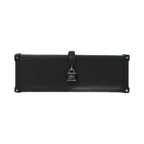Karl Lagerfeld Autograph Padlock Trunk Clutch Black Nickel