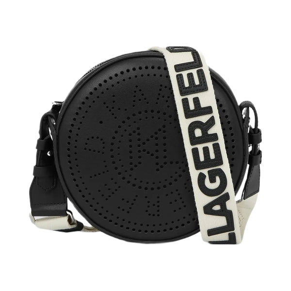 Karl Lagerfeld Circle Embossed Logo Round Crossbody Bag Black