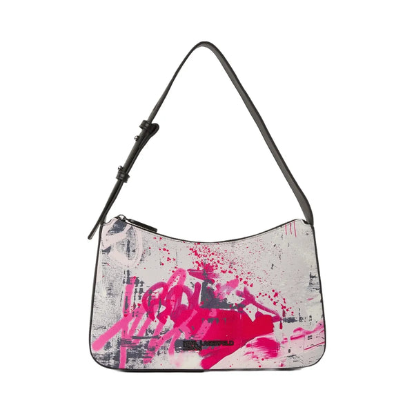 Karl Lagerfeld Graffiti Print Shoulder Bag Painters Print Pink All Over Print