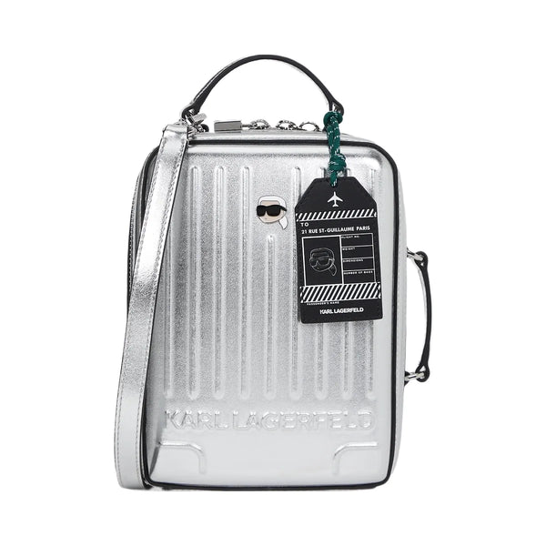 Karl Lagerfeld Ikon Suitcase Crossbody Bag Silver