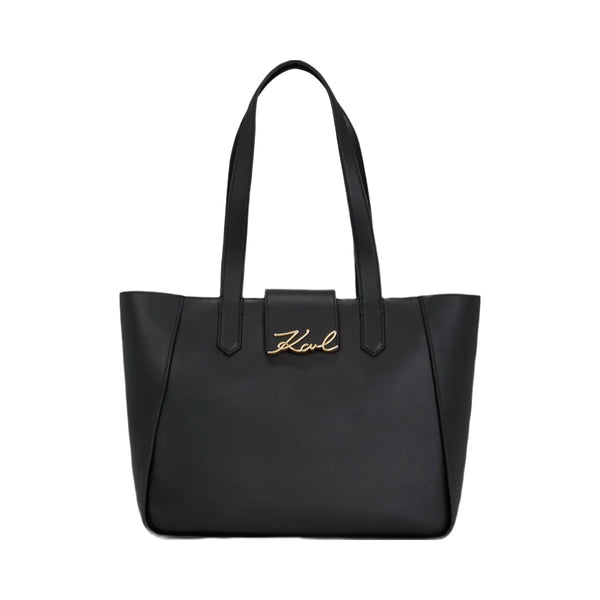 Karl Lagerfeld Signature Medium Tote Bag Black Gold