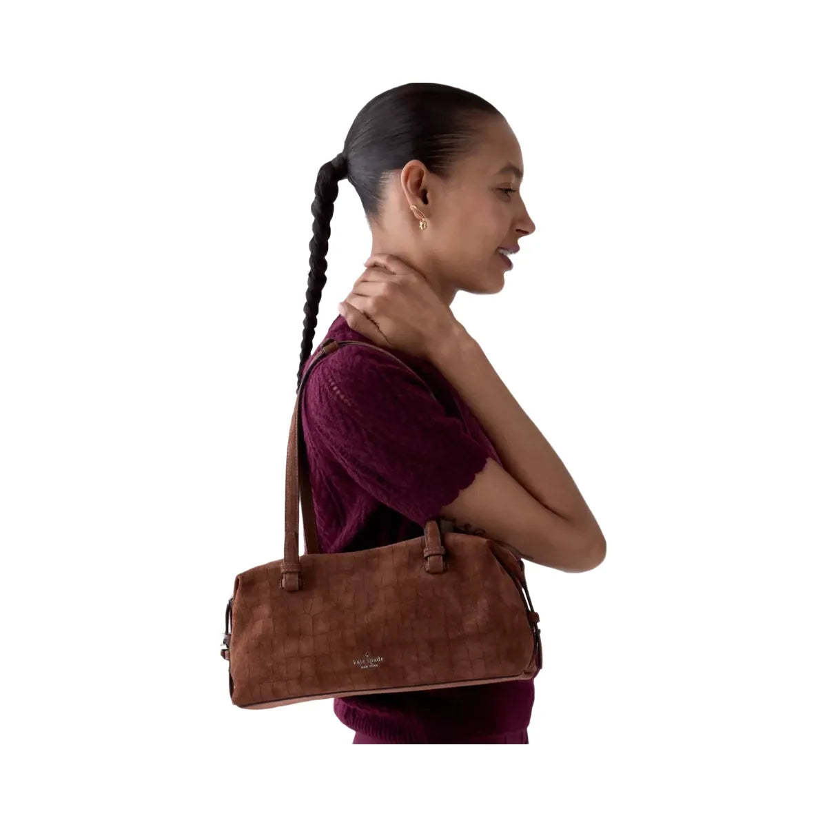 Kate Spade Billie Suede Croc Shoulder Bag Chocolate Truffle