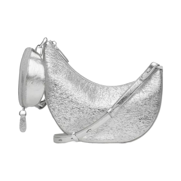 Kate Spade Duo Crinkle Metallic Leather Crossbody Bag Silver
