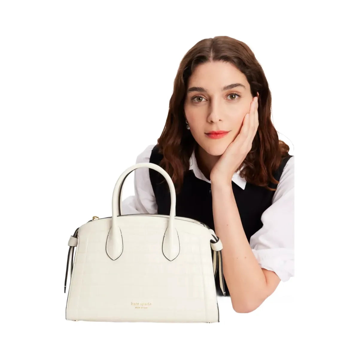 Kate Spade Knott Croc-embossed Medium Zip-top Satchel Halo White