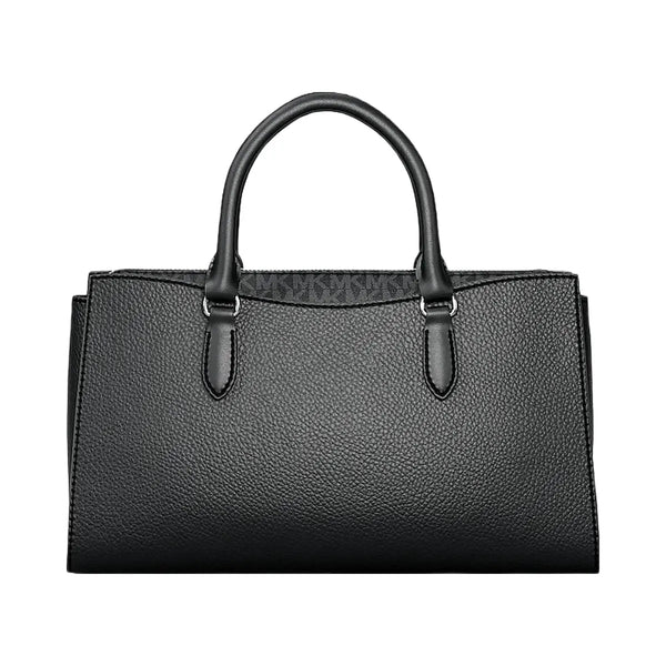 Michael Kors Arden Medium Pebbled Leather and Signature Logo Top-Zip Satchel Black