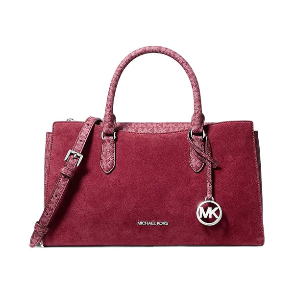 Michael Kors Arden Medium Signature Logo Top-Zip Satchel Maroon