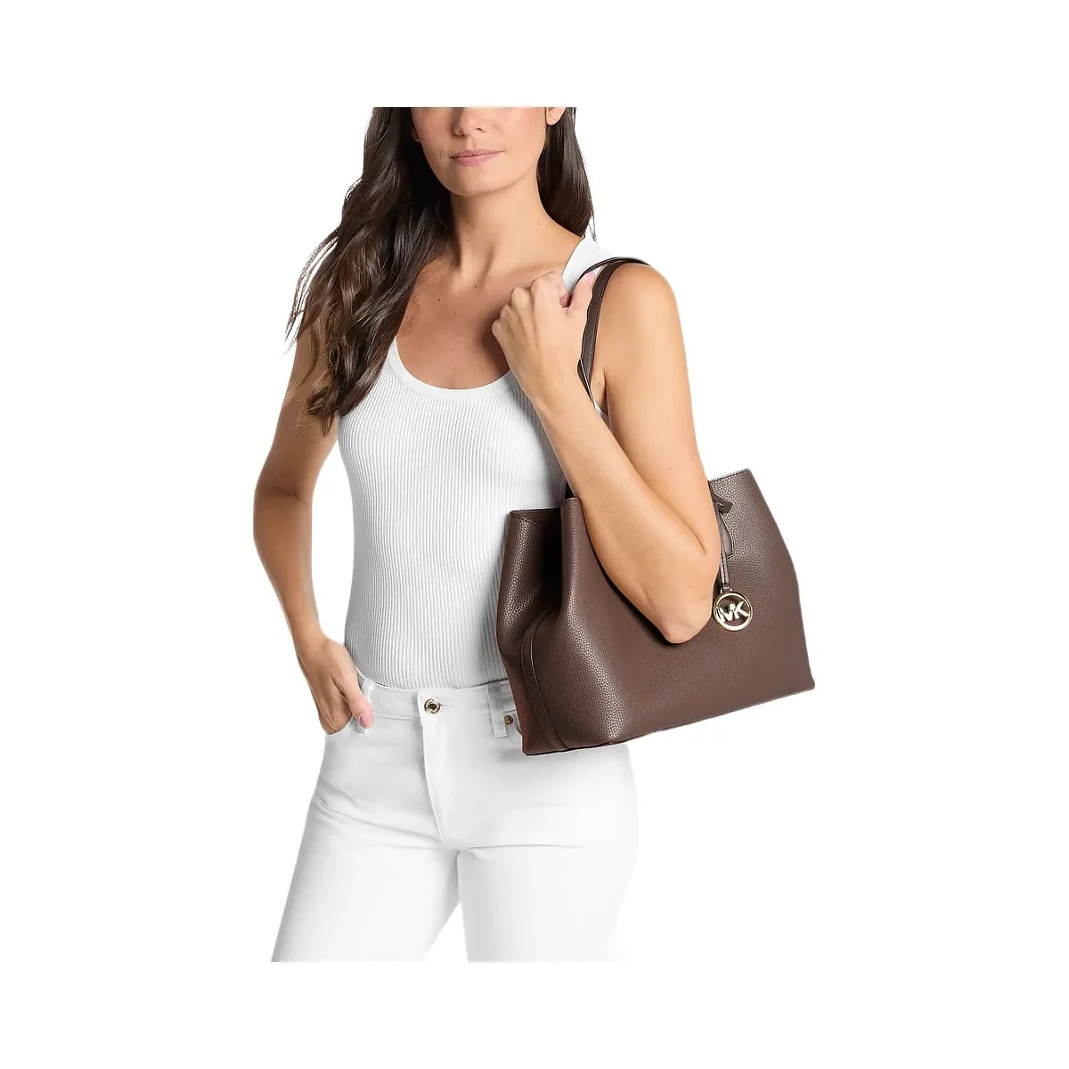 Michael Kors Avalon Medium Pebbled Leather Tote Bag Nutmeg