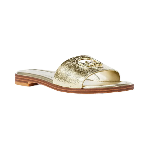 Michael Kors Carissa Crackled Metallic Slide Sandal Pale Gold