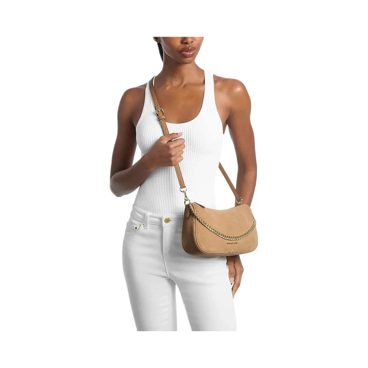 Michael Kors Carmela Medium Suede Convertible Crossbody Bag Camel