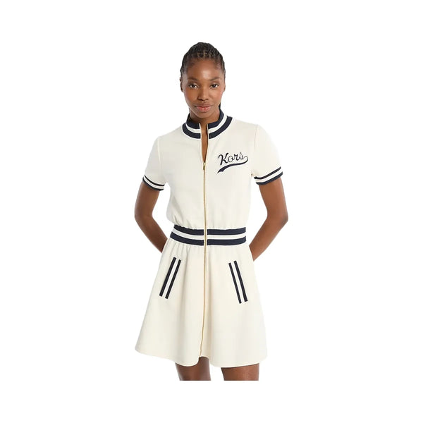 Michael Kors Cotton Blend Zip-Up Mini Dress Bone