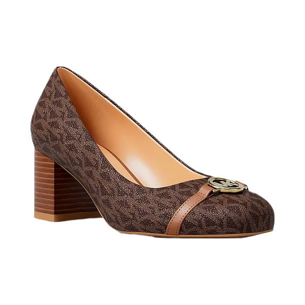 Michael Kors Dori Signature Logo Block Heel Pump Brown Multi