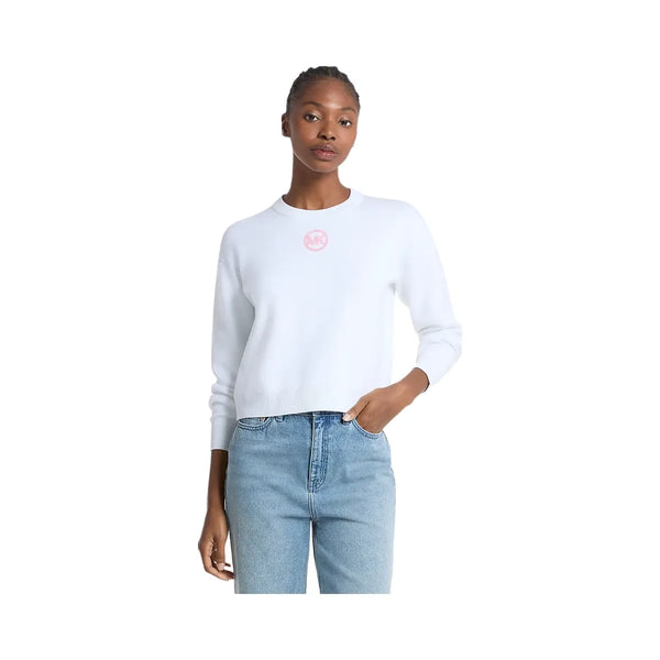 Michael Kors Embellished Logo Cotton Blend Sweater White