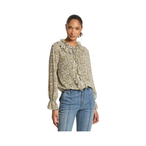 Michael Kors Floral Print Georgette Ruffle Blouse Oregano