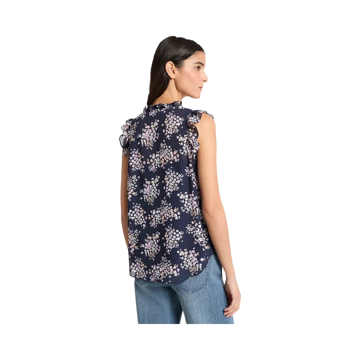Michael Kors Floral Print Georgette Tie-Neck Blouse Carnation