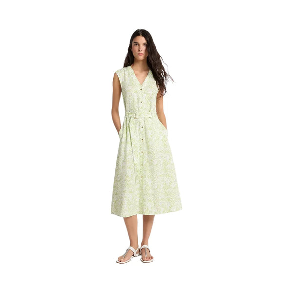 Michael Kors Floral Print Linen Blend Midi Dress Lime