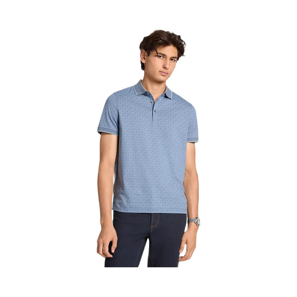 Michael Kors Greenwich Signature Logo Print Cotton Polo Shirt Denim