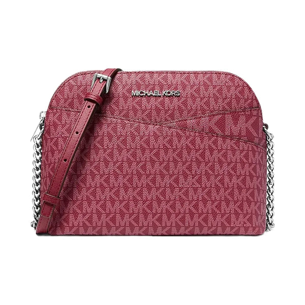 Michael Kors Jet Set Travel Medium Logo Dome Crossbody Bag Maroon