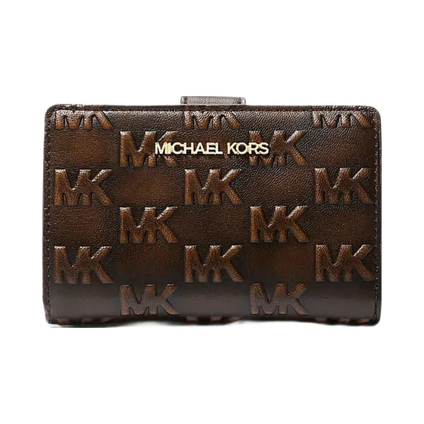 Michael Kors Jet Set Travel Medium Logo Embossed Burnished Wallet Chocolate