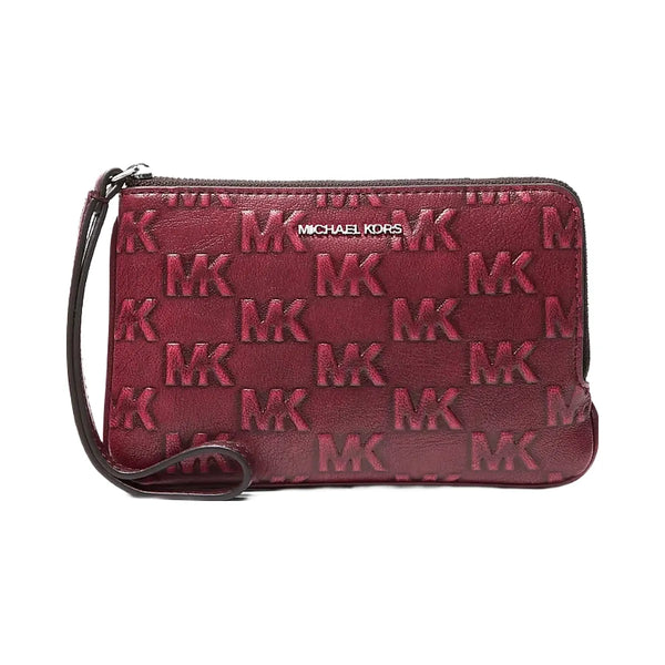 Michael Kors Jet Set Travel Small Burnished Logo Embossed Wristlet Maroon