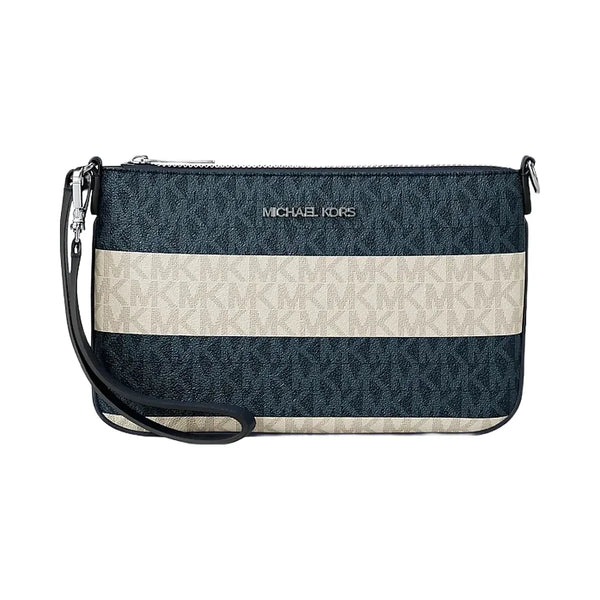 Michael Kors Jet Set Travel Striped Signature Logo Convertible Wristlet Navy