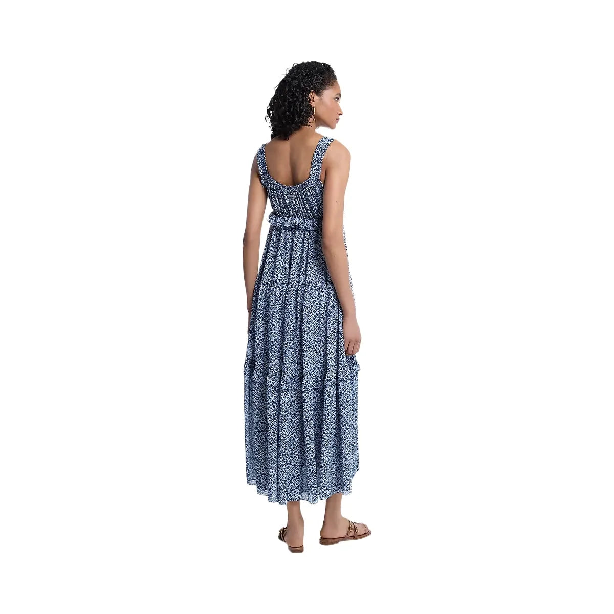 Michael Kors Leopard Print Georgette Tiered Dress Dk Chambray