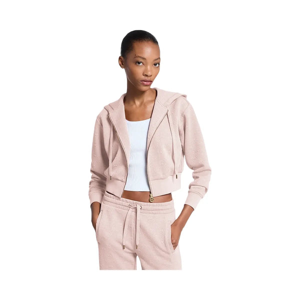 Michael Kors Logo Jacquard Charm Jacquard Cropped Zip-Up Hoodie Powder Blush
